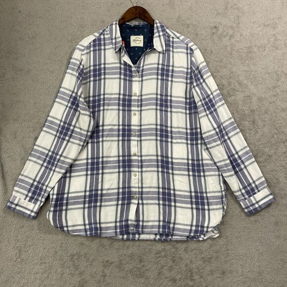 NEW Jachs Girlfriend Women's XXL Biue & White Plaid Button-Down Shirt - Picture 2 of 9